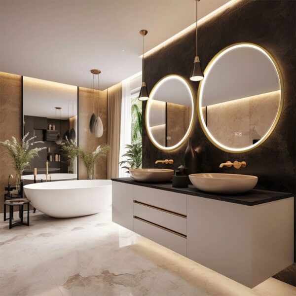 Round LED Mirror with Aluminum Frame - Image 2