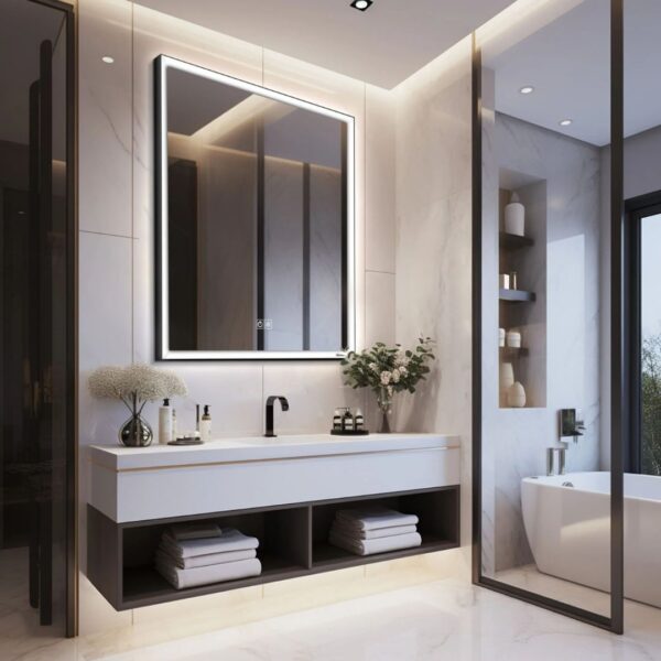 Square LED Mirror with Aluminum Frame - Image 4