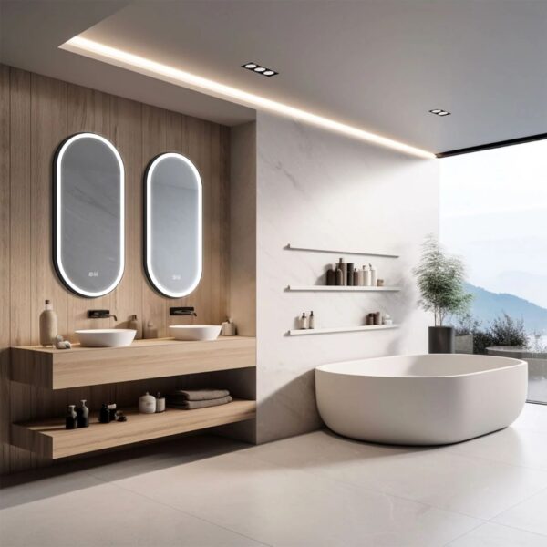 Oval Custom LED Mirror with Aluminum Frame - Image 3